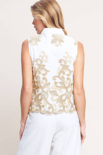 Sleeveless Embroidered Woven Top
