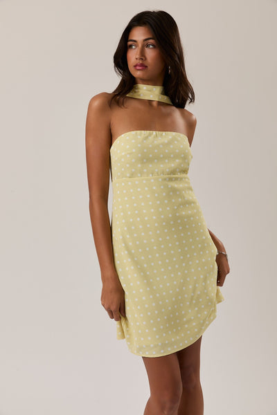 Polka Dot Mini Dress With Attached Scarf