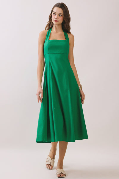 Halter Neck Smocked Midi Dress
