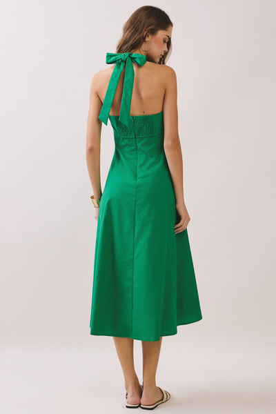 Halter Neck Smocked Midi Dress