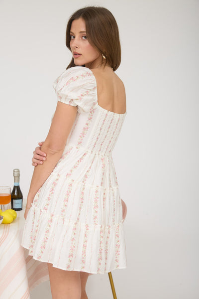 Stripe Floral Tiered Mini Dress