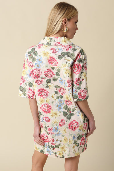 Floral Collared V-Neck Dress
