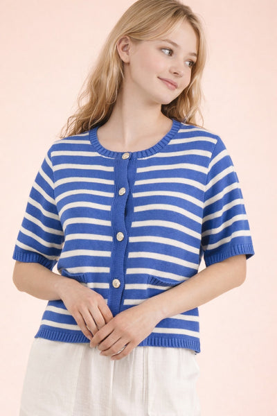 Stripe Button Down Knit Sweater Top