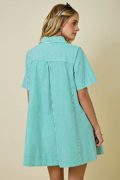 Striped Short Sleeve A-Line Shirt Dress