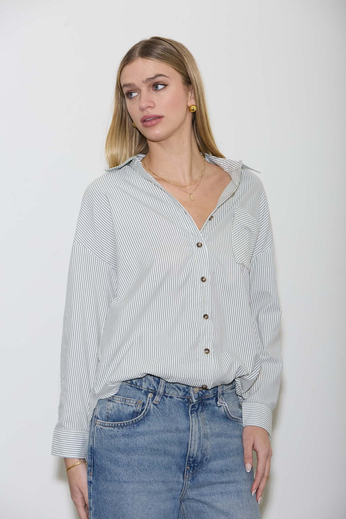 Stripe Long Sleeve Collared Shirt