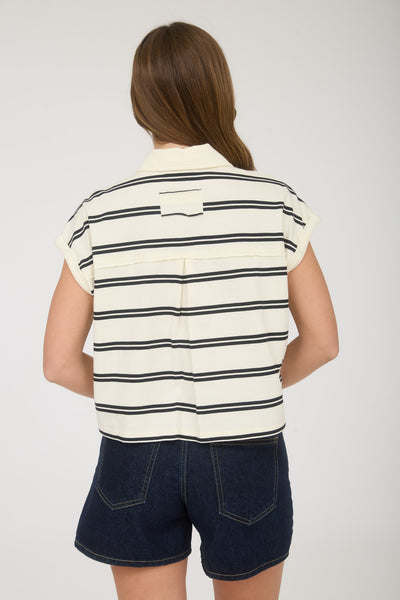 Stripe Collared Short Sleeve Boxy Top