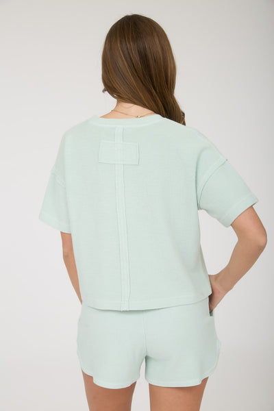 Ribbed Pocket Detail Short Sleeve Top