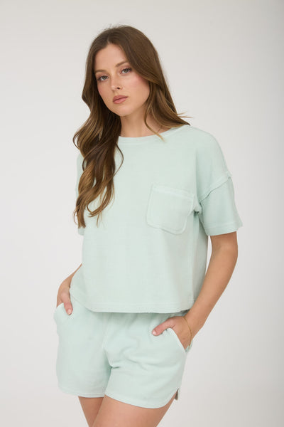Ribbed Pocket Detail Short Sleeve Top