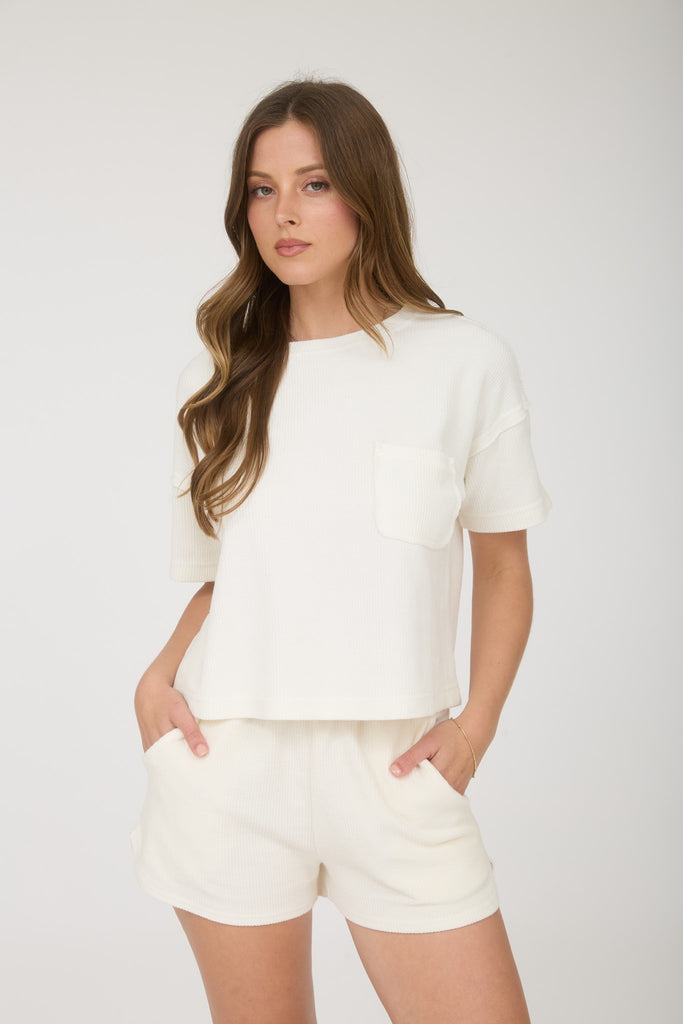 Ribbed Pocket Detail Short Sleeve Top
