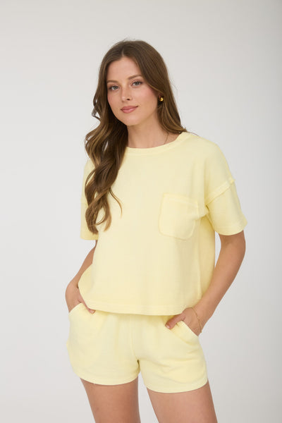 Ribbed Pocket Detail Short Sleeve Top