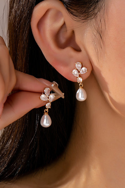 Cz Crystal Cluster & Teardrop Pearl Earrings