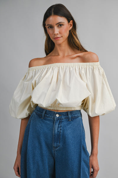Off Shoulder Elastic Neck Cropped Top