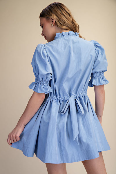 Ruffle V-Neck Puff Sleeve Mini Dress