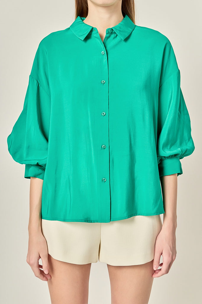 Balloon Sleeve Button Down Top
