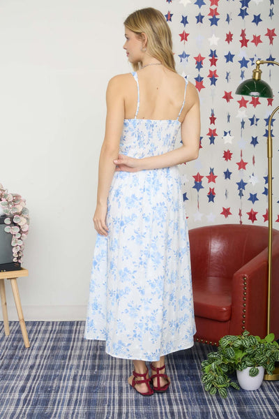 Floral Front Tie Corset Midi Dress