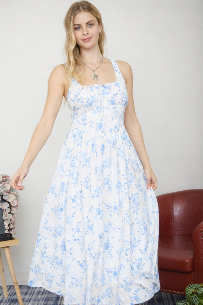 Floral Front Tie Corset Midi Dress