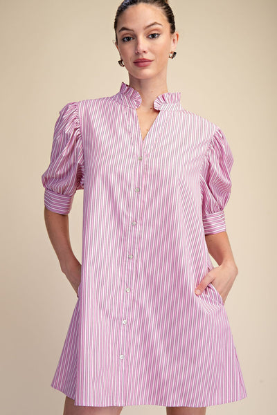 Puff Sleeve Striped Mini Dress