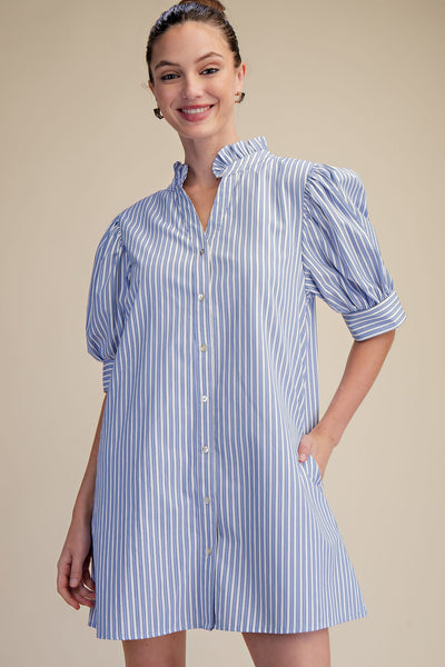 Puff Sleeve Striped Mini Dress