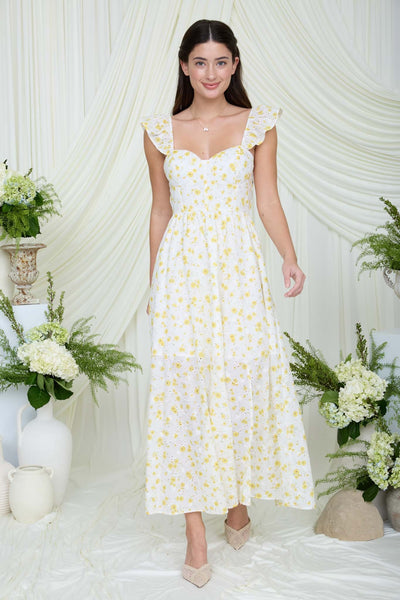 Floral Eyelet Pattern Corset Midi Dress