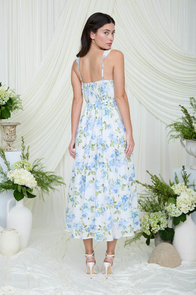 Floral Eyelet Pattern Midi Dress