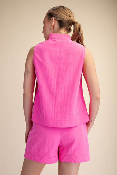 Stand Collar V-neck Sleeveless Top