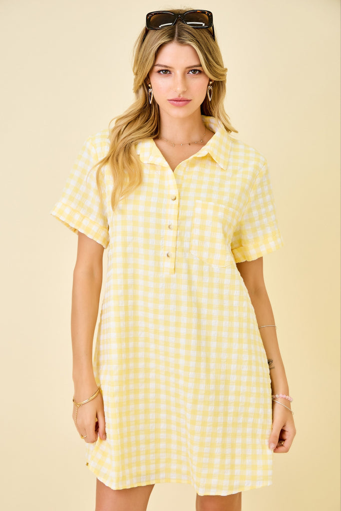 Gingham Shirt Dress W/ Pocket Detail