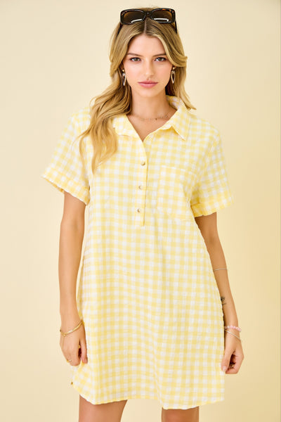 Gingham Shirt Dress W/ Pocket Detail