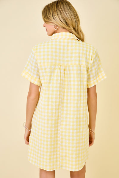 Gingham Shirt Dress W/ Pocket Detail