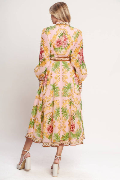 Printed Front Button Up Midi Dress