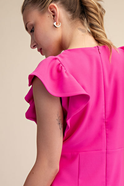 Round Neck Ruffle Sleeve Mini Dress