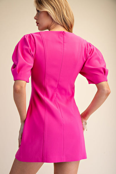 Round Neck Balloon Sleeve Mini Dress