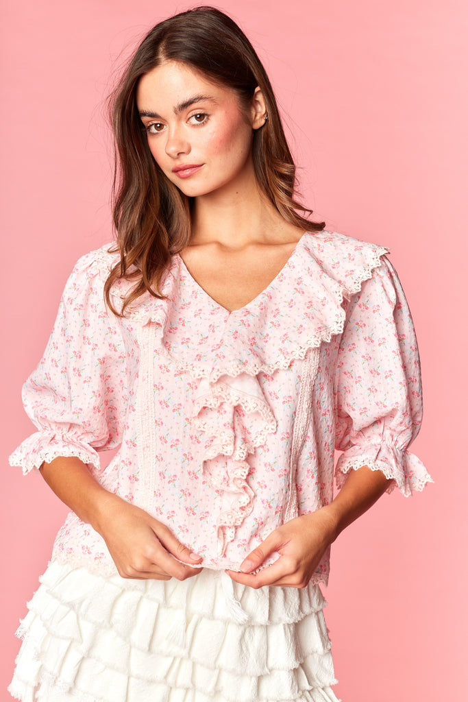 Floral Ruffle Lace Blouse