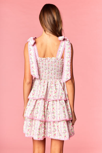 Pink Floral Smocked Tiered Dress