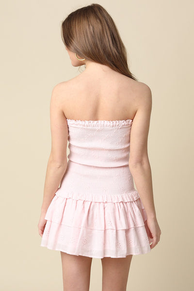 Strapless Smocked Ruffle Mini Dress