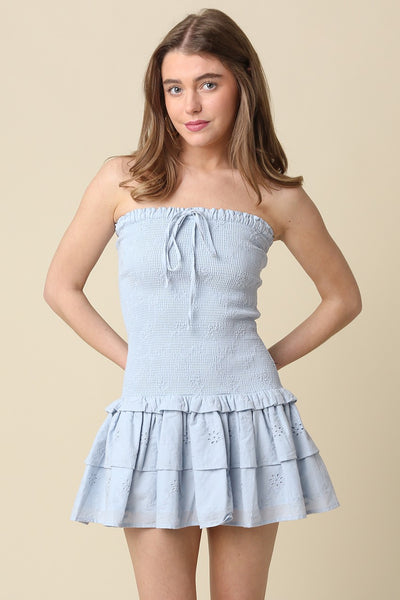 Strapless Smocked Ruffle Mini Dress