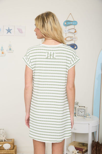 Textured Stripe Short Sleeve T-Shirt Dress