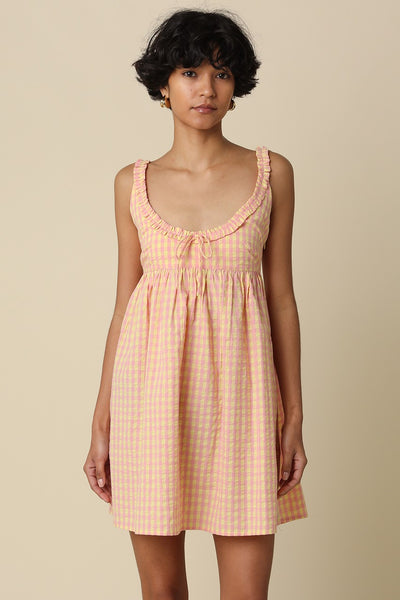 Gingham Textured Scoop Back Mini Dress