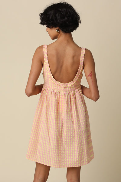 Gingham Textured Scoop Back Mini Dress