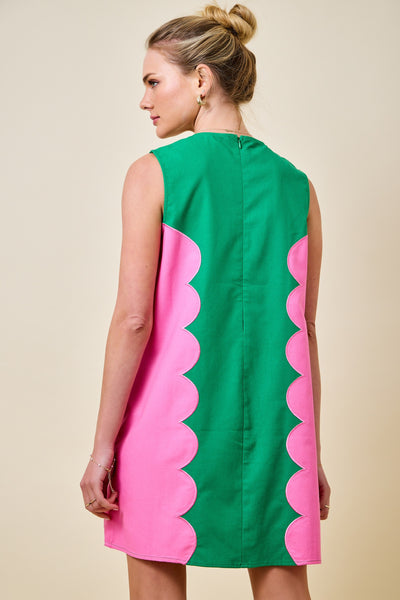 Sleeveless Dress W/ Scalloped Panels