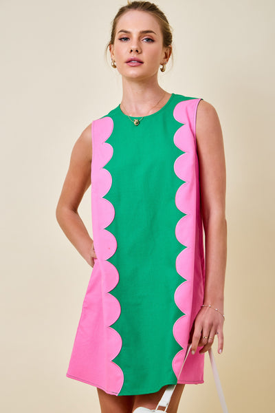 Sleeveless Dress W/ Scalloped Panels