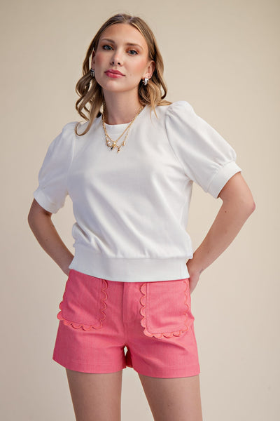 Round Neck Puff Sleeve Pullover Top