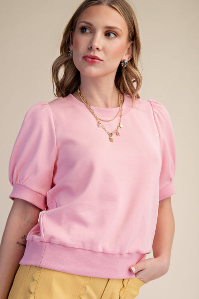 Round Neck Puff Sleeve Pullover Top