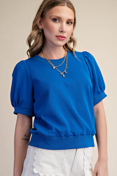 Round Neck Puff Sleeve Pullover Top