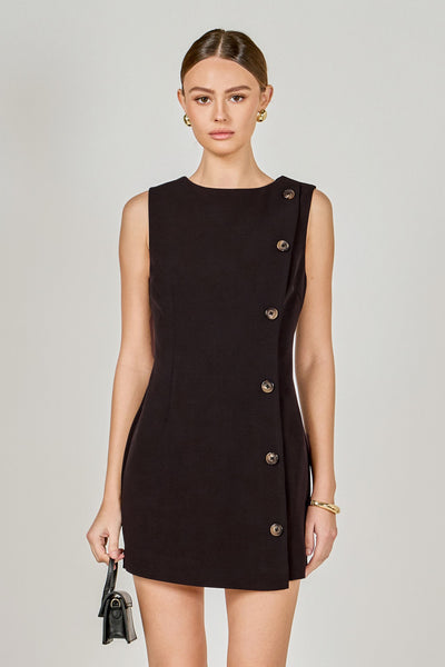 Boat Neck Buttoned Mini Dress