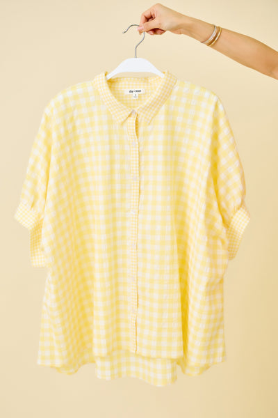 Button Down Multi Scale Gingham Oversized Shirt Top