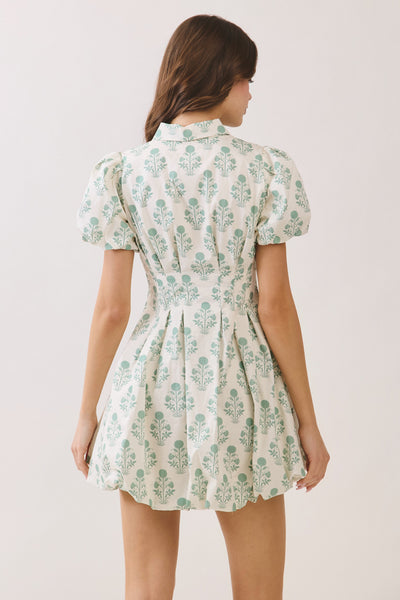 Floral Puff Sleeve Bubble Hem Mini Dress
