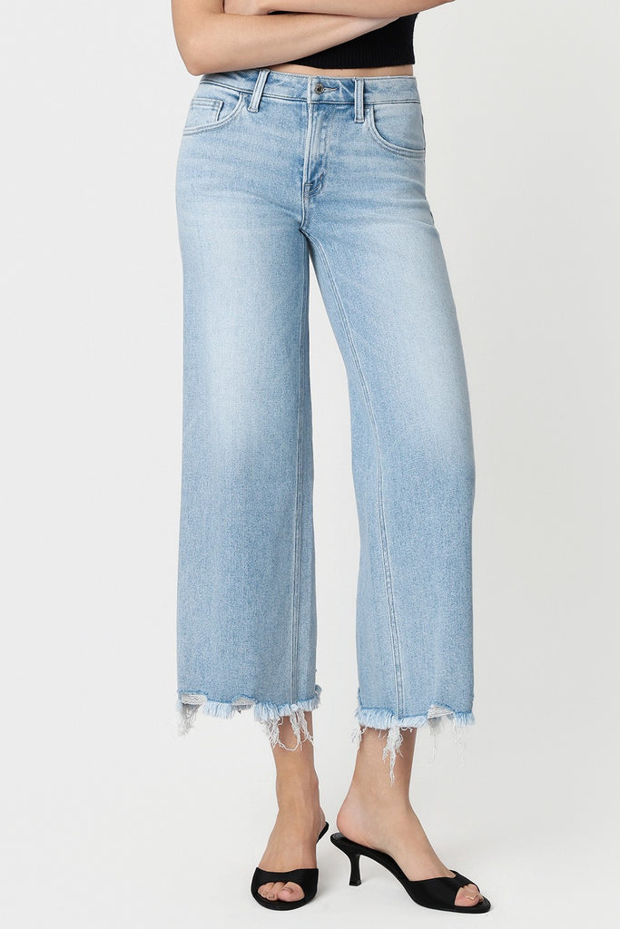 Vervet MR Distressed Hem Crop Wide Jeans