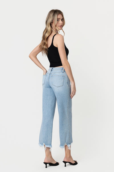 Vervet MR Distressed Hem Crop Wide Jeans