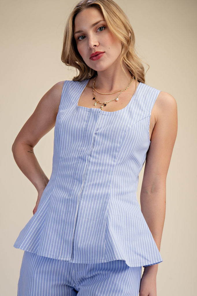 Scoop Neck Stripe Peplum Top