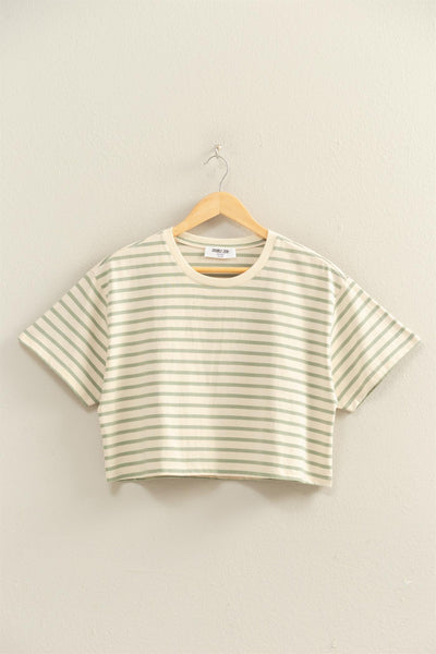 Striped Oversized Short Sleeve Cropped Tee